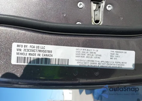 2021 Dodge Charger R/T from USA, damaged, VIN 2C3CDXCT7MH507869